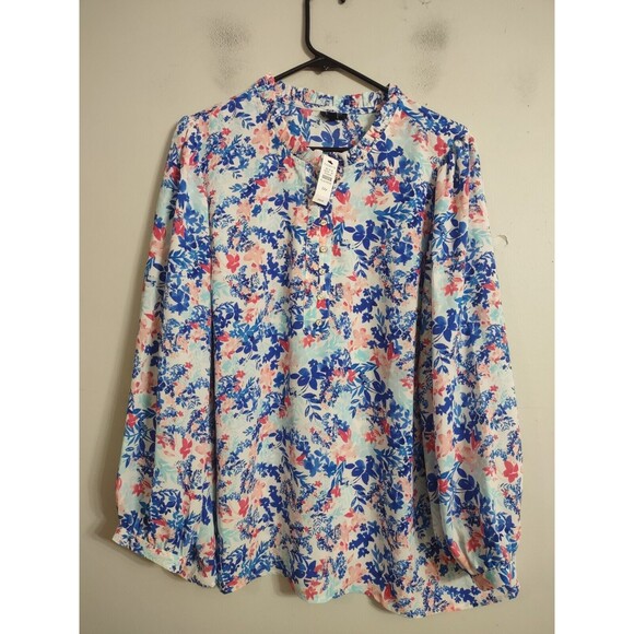 Talbots Blue Pink Floral Peasant/ Boho Button Down Blouse Top 2XP NWT - Picture 1 of 8